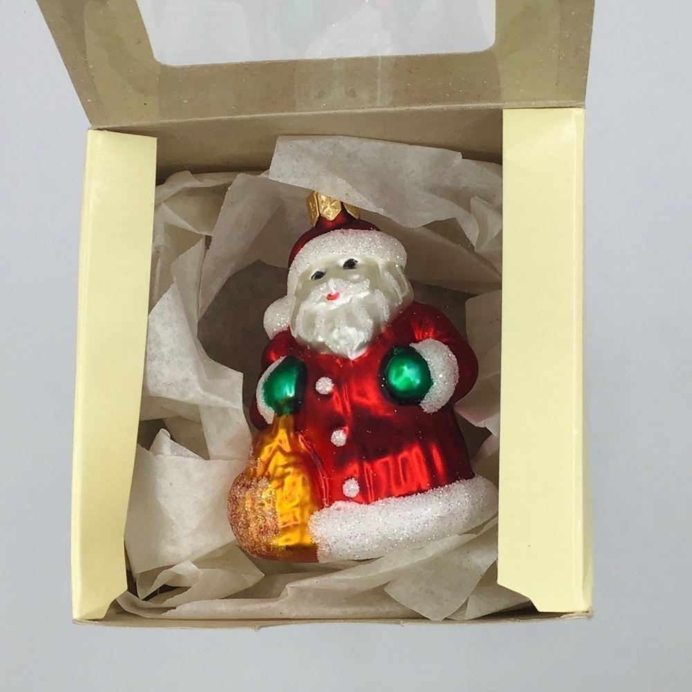 VTG Impuls Polish Glass SANTA CLAUS Bag Of Toys Christmas Ornament Glitter